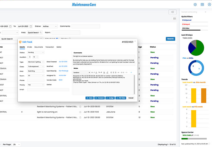 screenshot of Maintenance Care